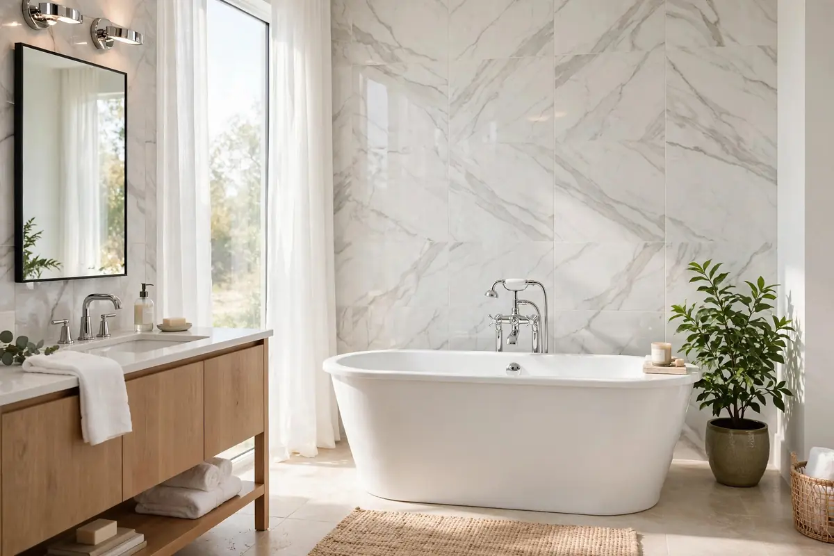 Bright bathroom with quality plumbing fixtures in a Fort Eustis home